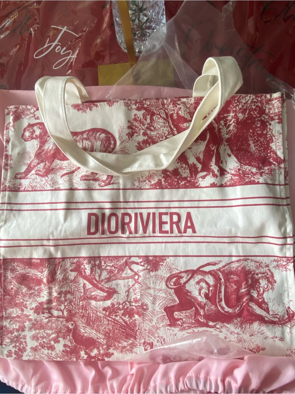 Dior Pink and Cream Dioriviera Canvas Tote NWOT